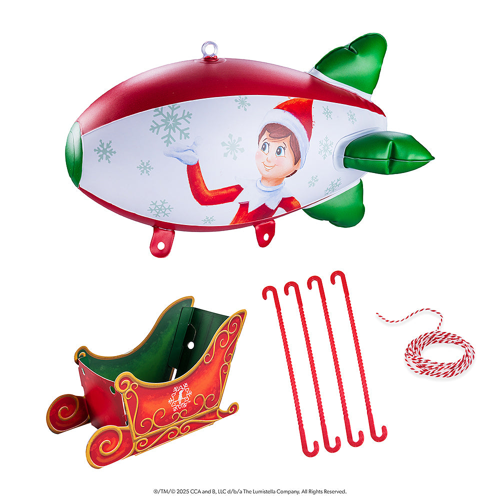 An image of the Polar Props™ Peppermint Blimp with all pieces in a flat lay orientation.