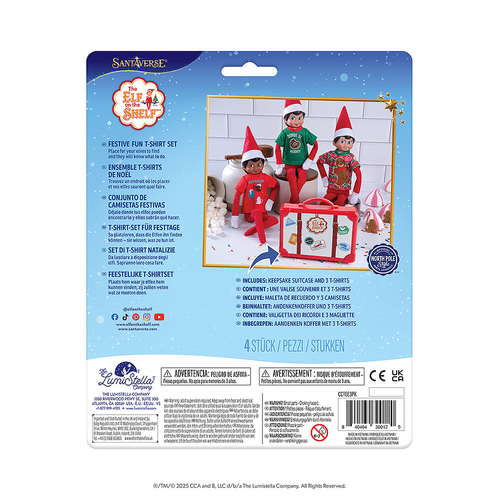 The back view of the Claus Couture Collection® Festive Fun T-Shirt Set packaging.