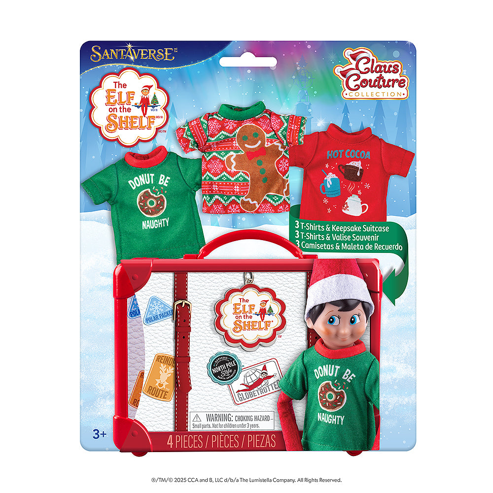 The front view of the Claus Couture Collection® Festive Fun T-Shirt Set packaging.
