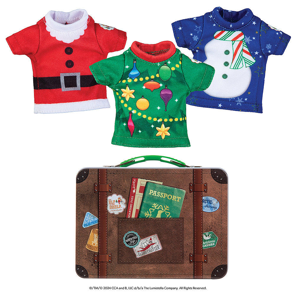 Flat lay of the Claus Couture Collection® Christmas T-Shirt Party Pack