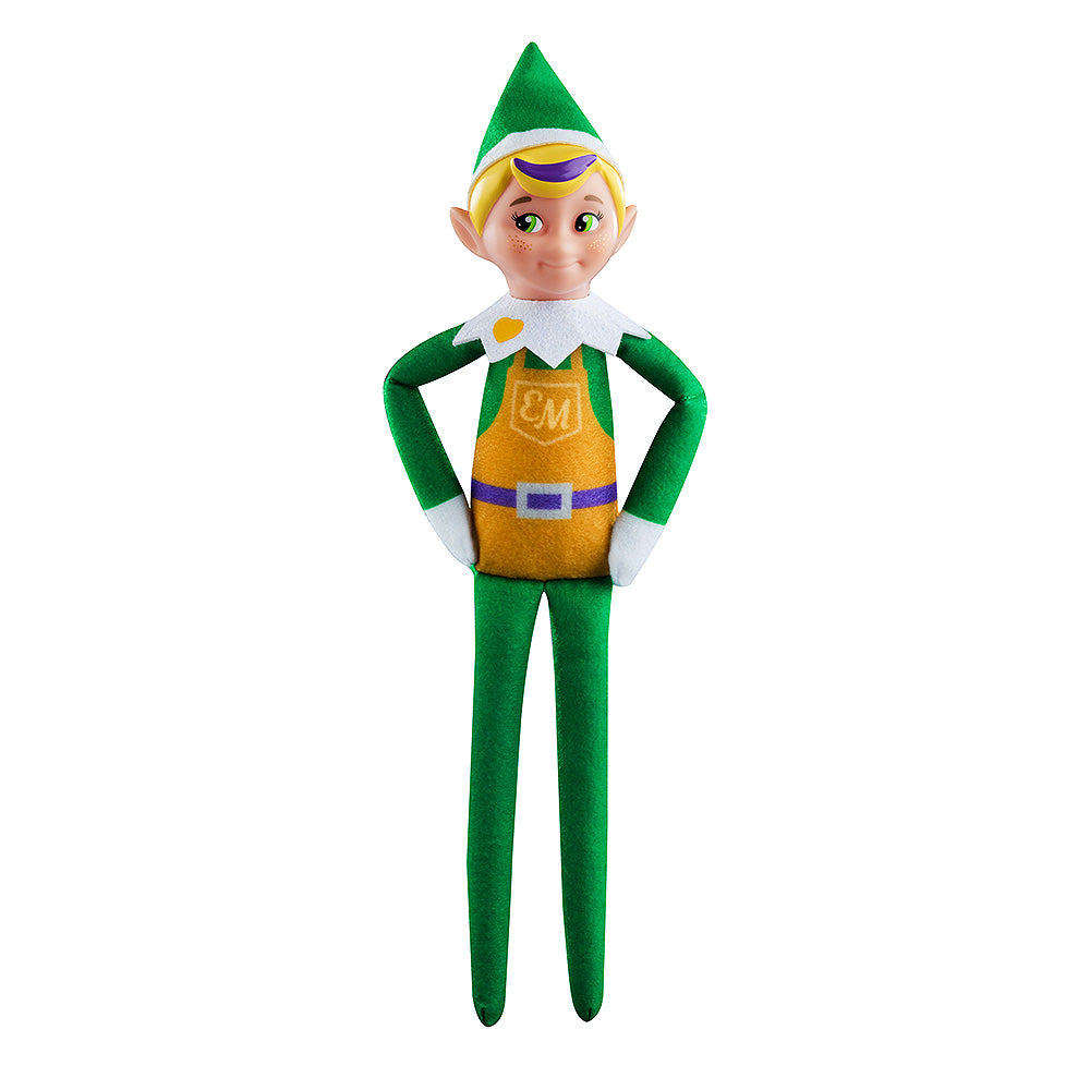 A product shot of the Elf Mates® Toy Maker with blonde hair, posed standing with his hands on his hips while looking at the viewer.