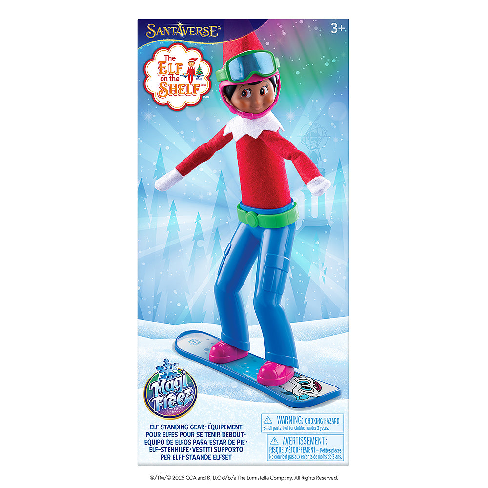 The front view of the MagiFreez® Swish and Sleigh Snowboard Set packaging.