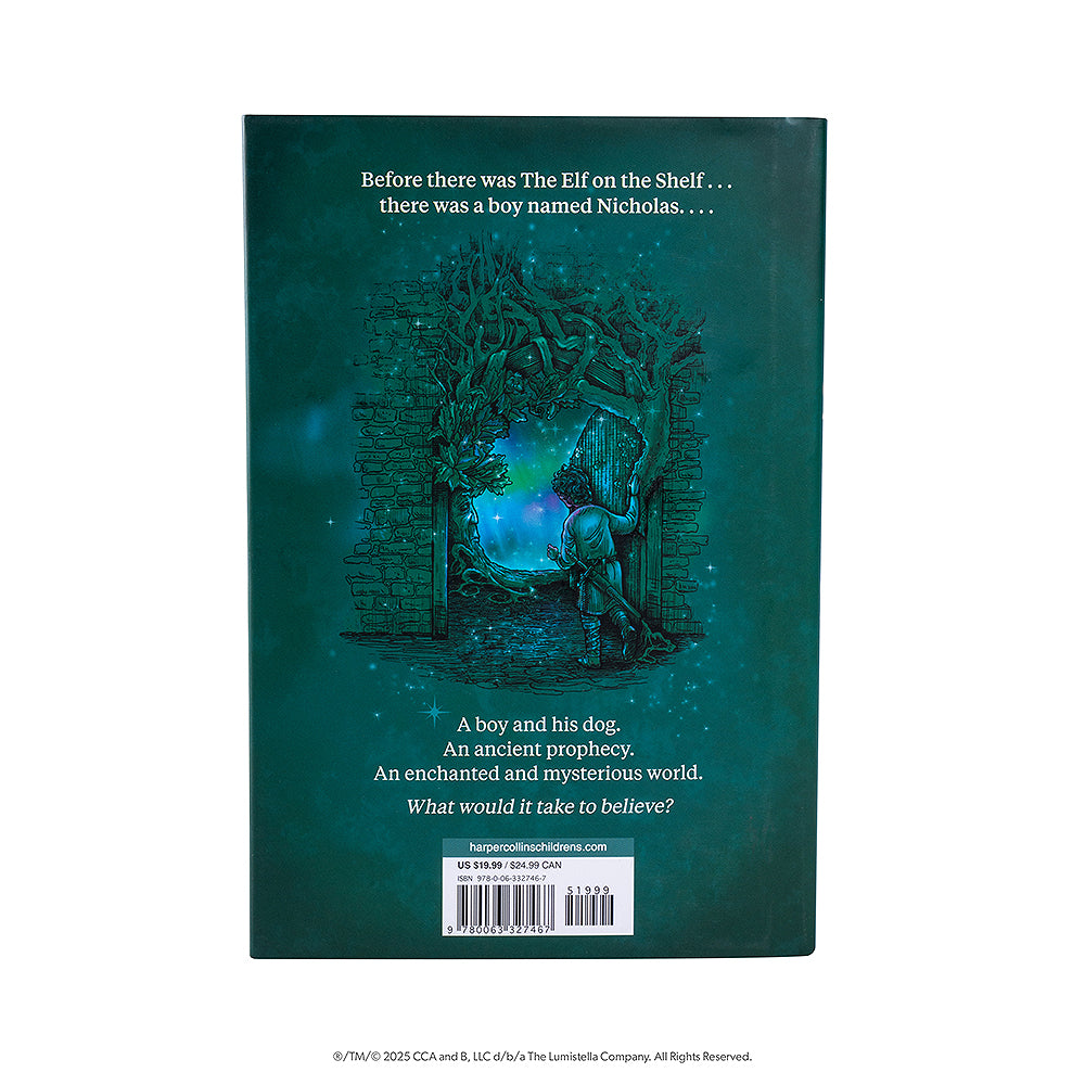 A product shot of "The Elf on the Shelf® Santaverse®: The Rise of Nicholas the Noble" back cover.