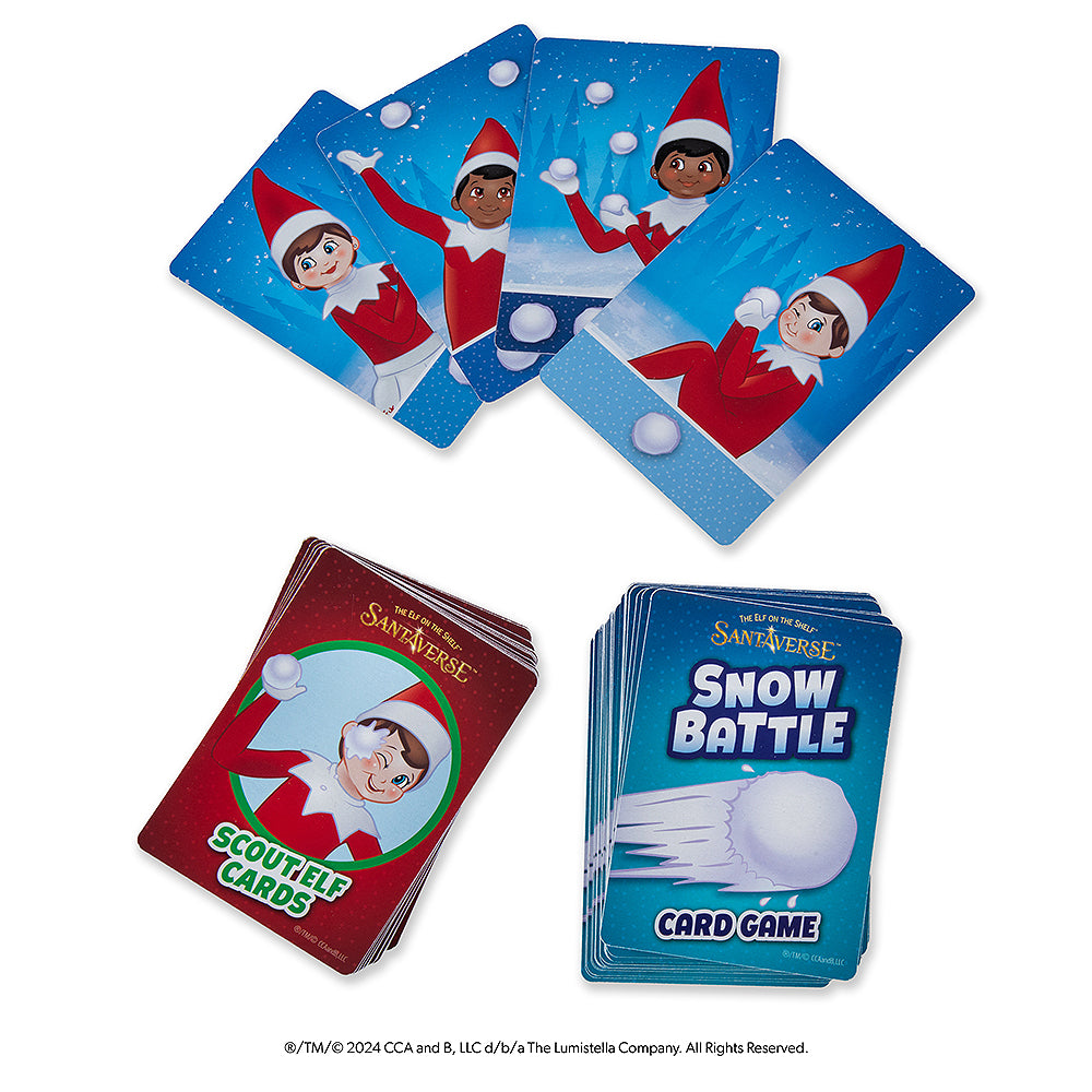 Santaverse™ Snow Battle Card Game card deck stacked and fanned out in play