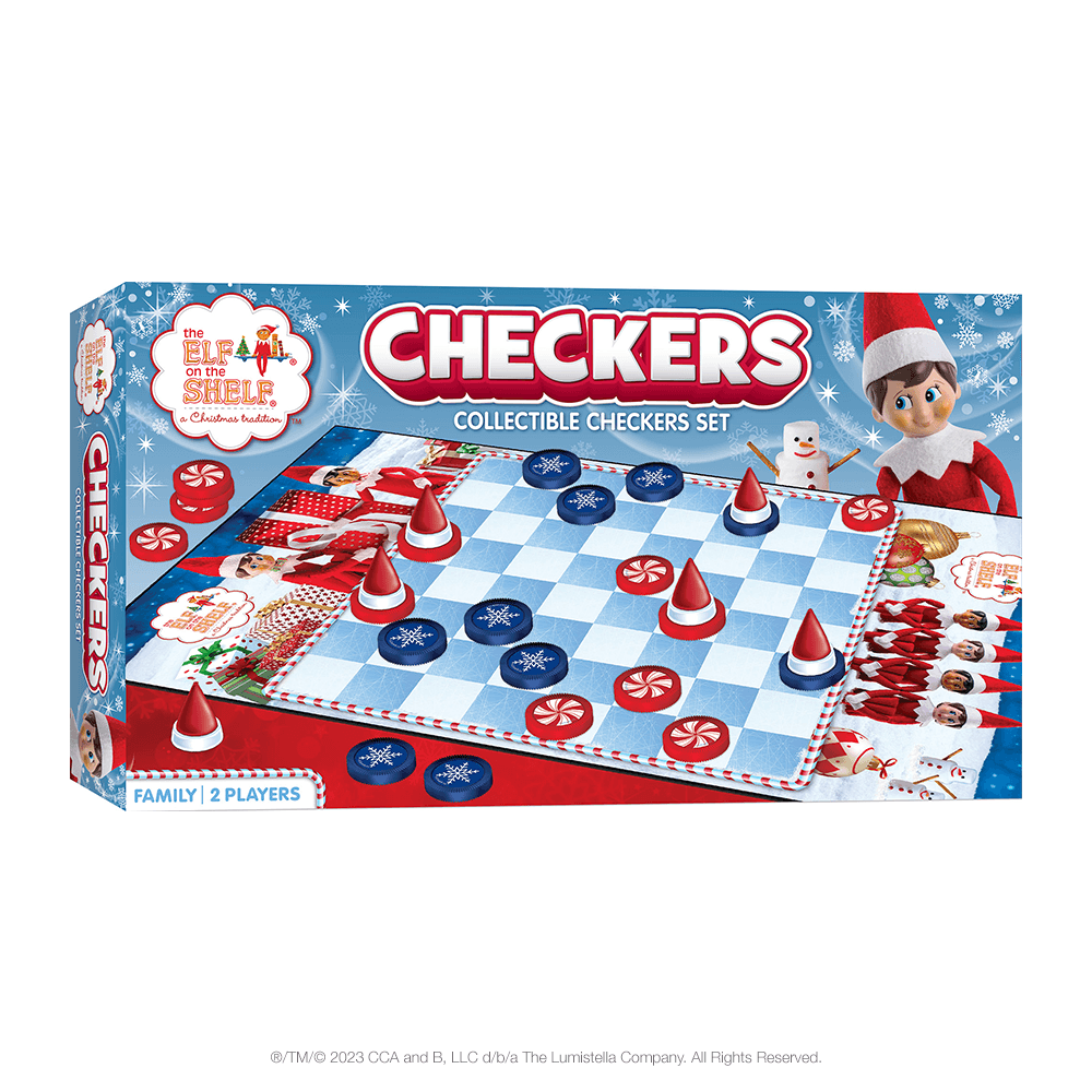 The Elf on the Shelf Collectible Checkers Set: Front of Box