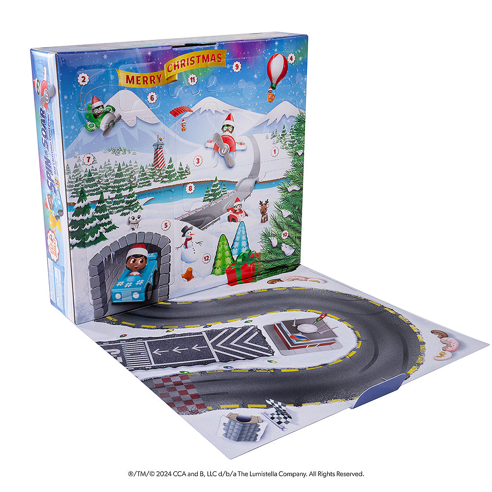 The Spin & Soar 12-Day Countdown to Christmas packaging folded down into display and play mode