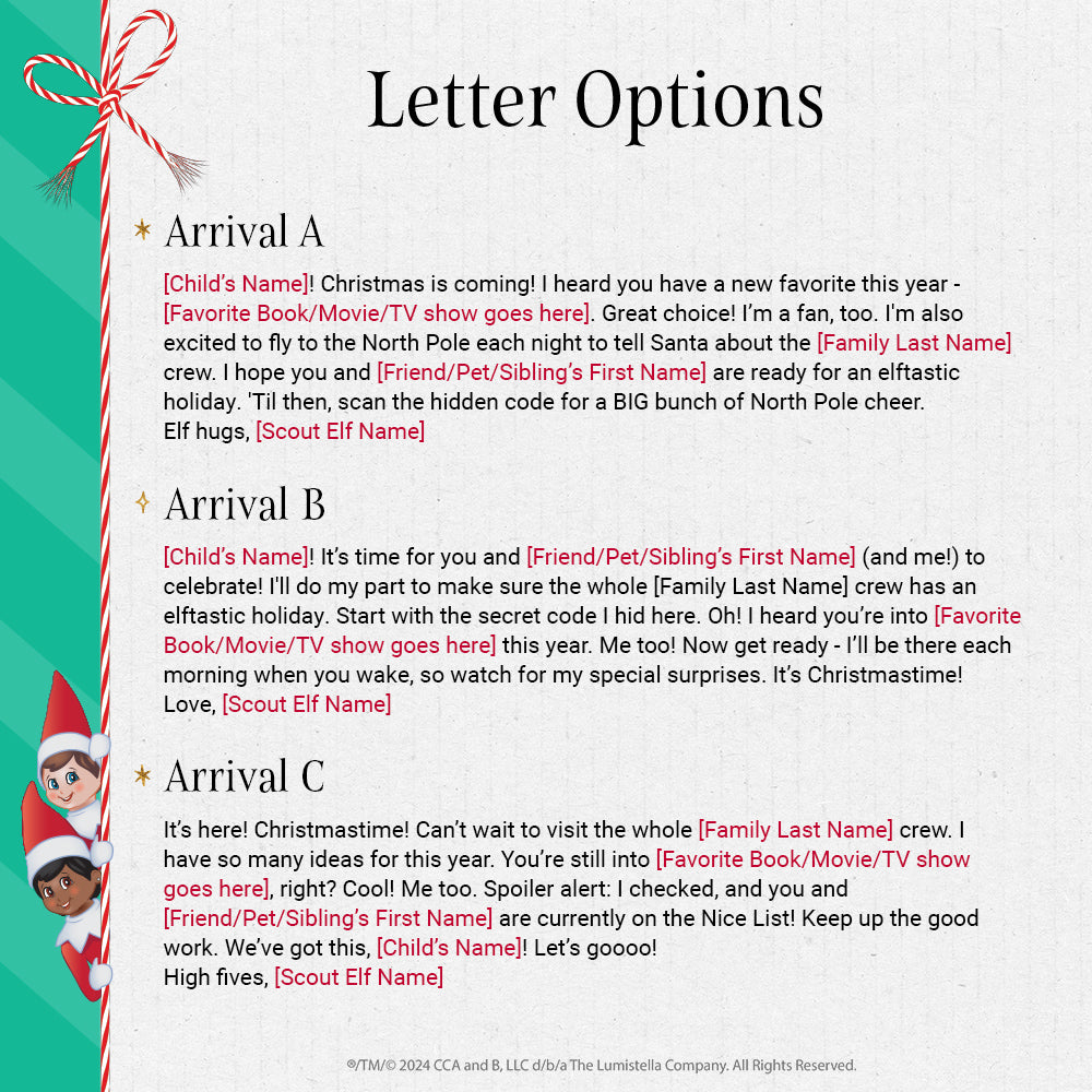 Preview of 3 arrival letter options