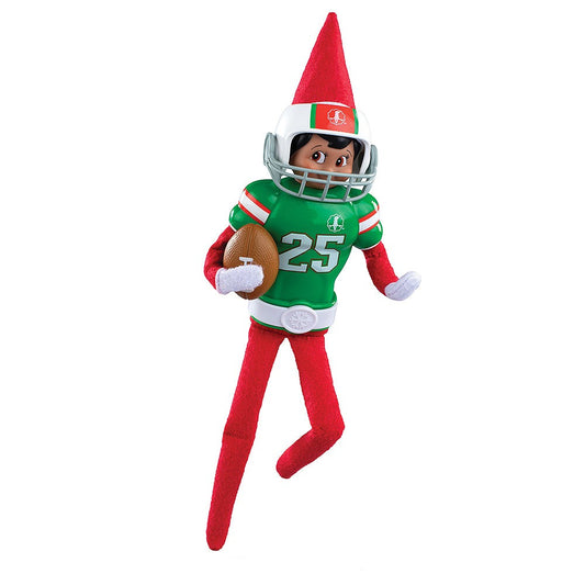 Scout Elf® rushing the ball while sporting Claus Couture Collection® Touchdown Tidings Set