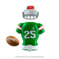 Claus Couture Collection® Touchdown Tidings Set featuring football, #25 green/red/white padded football jersey, and white/green/red football helmet