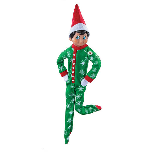 Scout Elf® sporting Claus Couture Collection® Snowflake Snuggle PJs