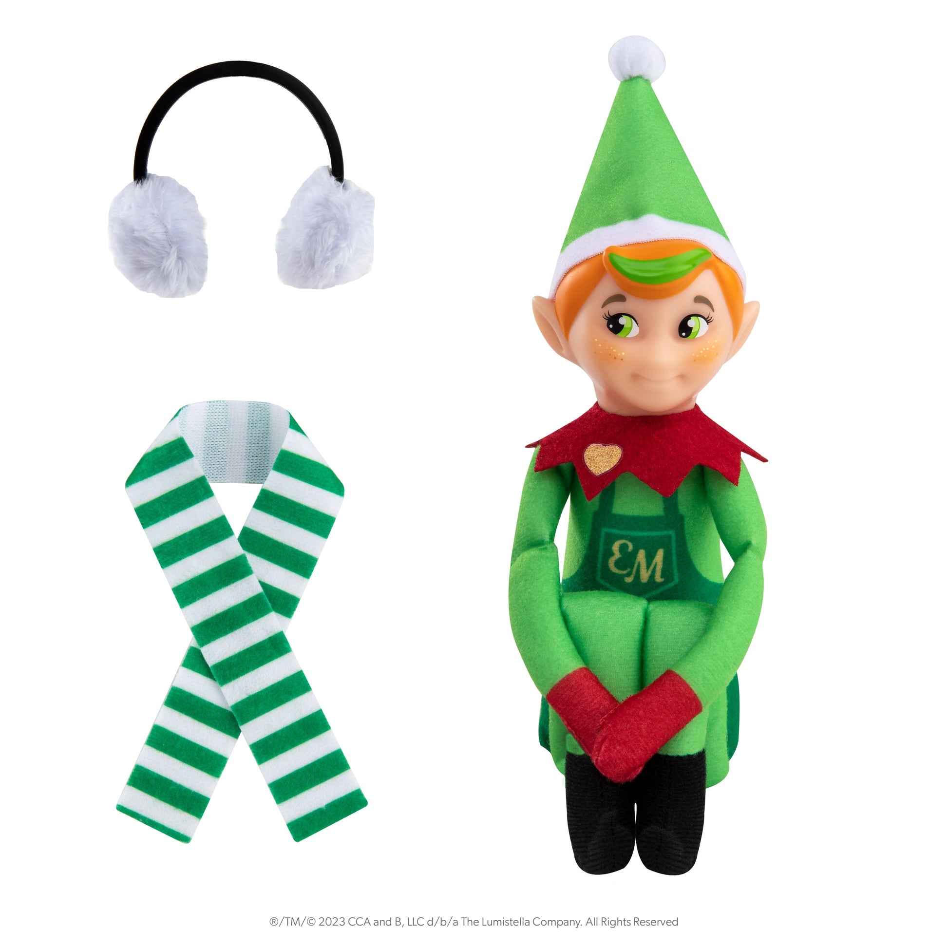 Elf Mates® Cobbler with light skin tone posed with scarf and ear muffs