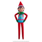 The Elf Mates® Chef girl doll poses standing while resting her hands on her hips. The Elf Mates Chef wears a red suit with green mittens and collar under a light blue apron with pink belt. The apron has a pocket with the EM insignia in yellow. Also in yellow is a heart on her green collar.