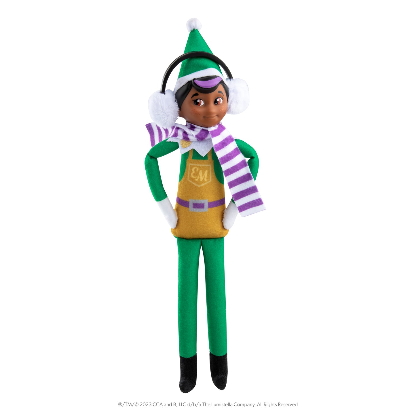 Elf Mates® Toy Maker with dark skin tone wearing scarf and ear muffs posed standing up