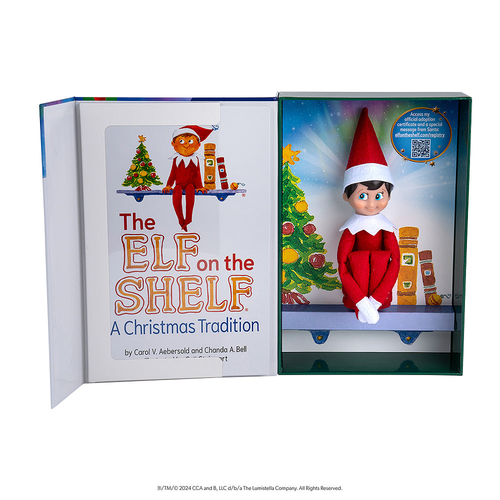 The Elf on the Shelf®: A Christmas Tradition: Open Box Showing Scout Elf and Book