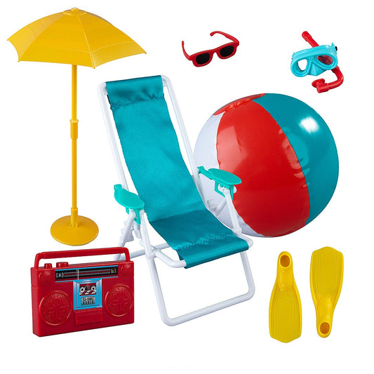 Polar Props™  Beach Vacation Set with boombox, umbrella, sunglasses, 3-position beach chair, snorkel mask, beach ball and flippers