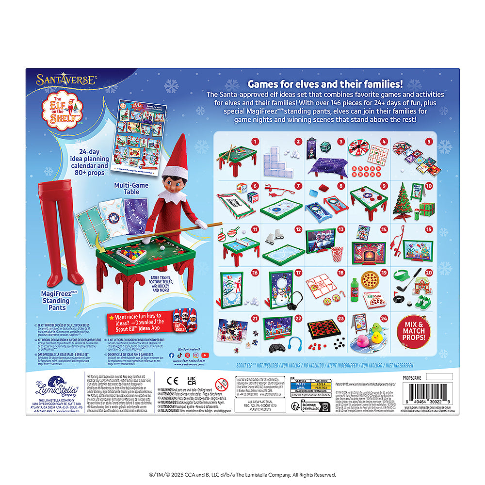 The back packaging of the Polar Props™ The Official Elf Ideas Fun & Games Kit.