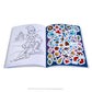 An mage of the Santaverse™ Santa’s North Pole Friends Activity Book opened up to show a coloring page and sticker sheet