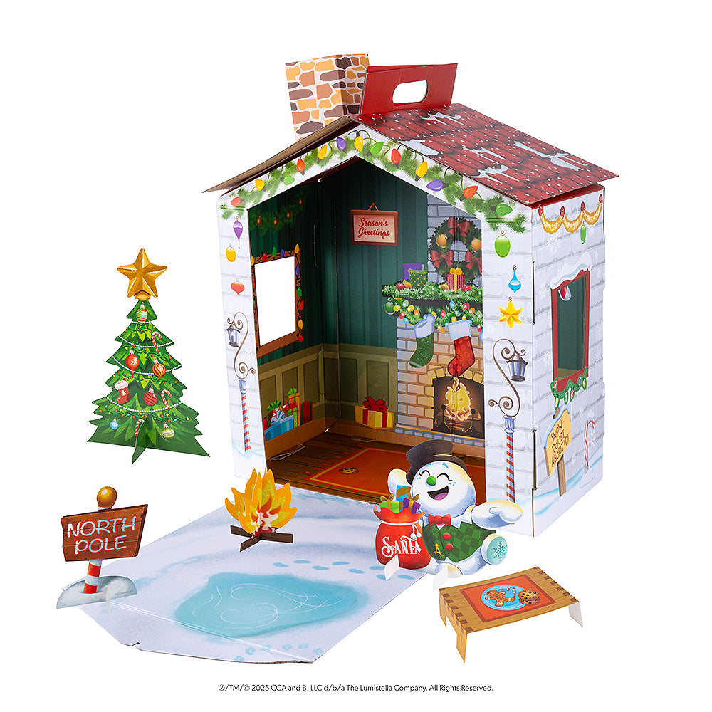 A product silo of The Elf on the Shelf® DIY Elf Cottage and included pieces, staged together.