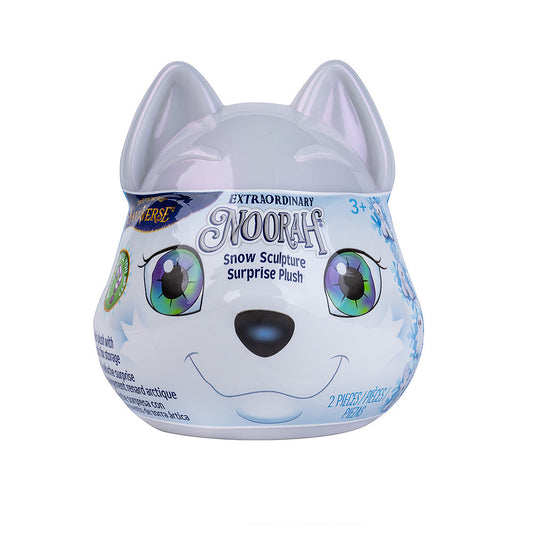 Front of packaging of the Noorah™ Snow Sculpture Surprise, which features Noorah's head as a plastic surprise container.