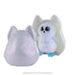A tilted side-view of the front of packaging of the Noorah™ Snow Sculpture Surprise, which features Noorah's head as a plastic surprise container, pictured open with the cute owl character in white and light blue positioned inside the back piece of the container.