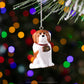 Barry, Santa's own Saint Bernard ornament hanging from a Christmas tree