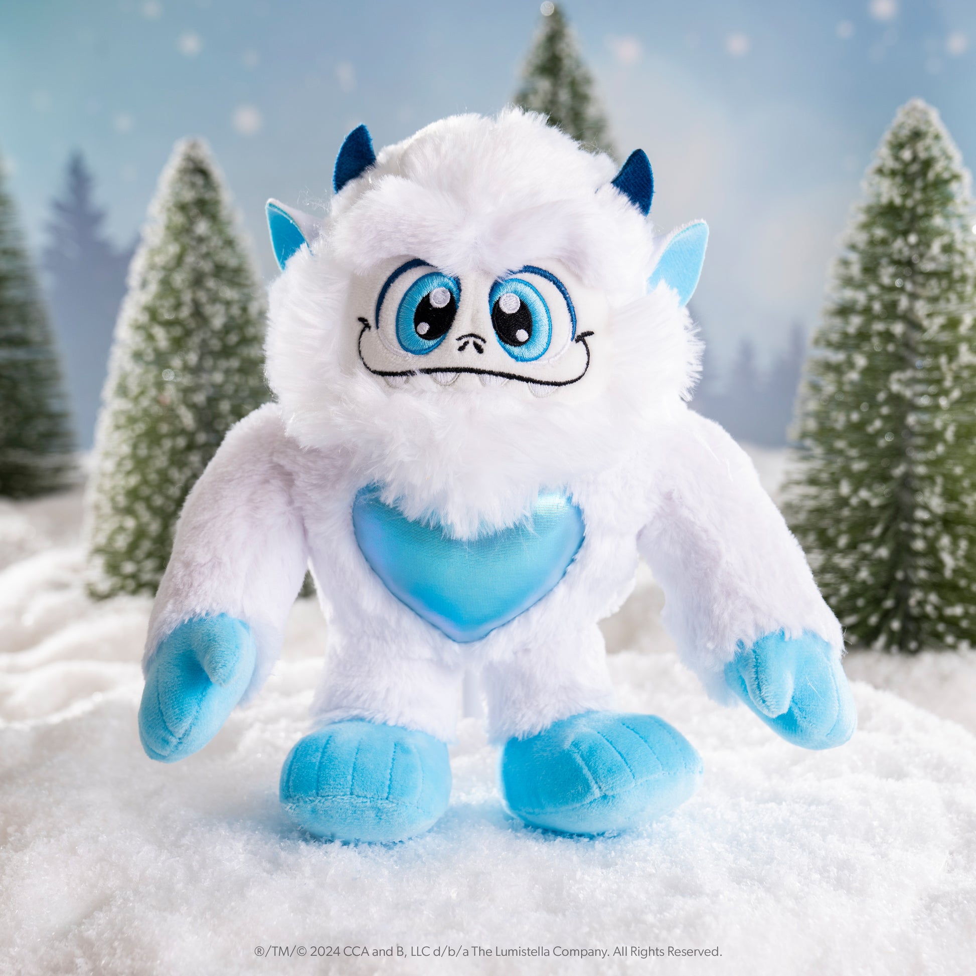 Little Grunt Plush standing in a snowy forest