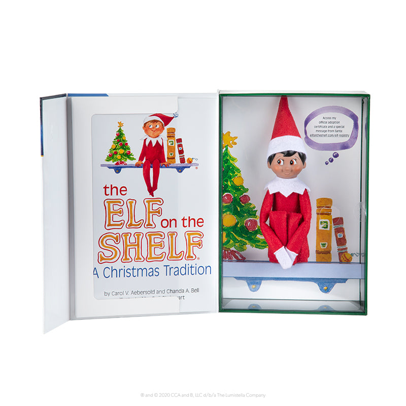 The Elf on the Shelf®: A Christmas Tradition: Open Box Showing Scout Elf and Book