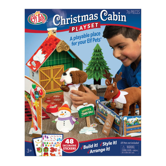 Elf Pets Christmas Cabin Playset: Front of Packaging