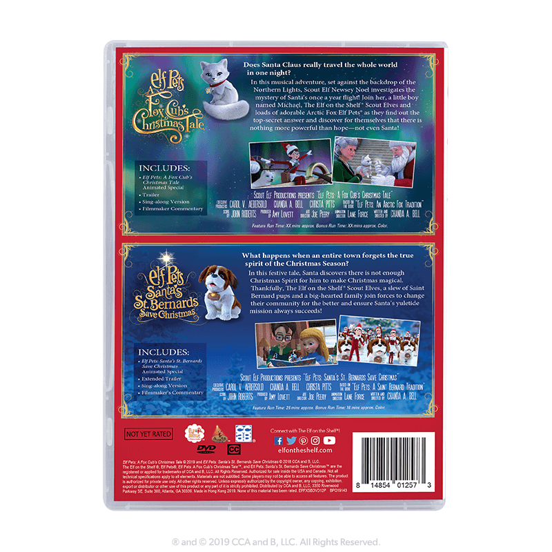 Elf Pets® Fox Cub and St. Bernard Animated Specials Dual DVD: Back of Packaging